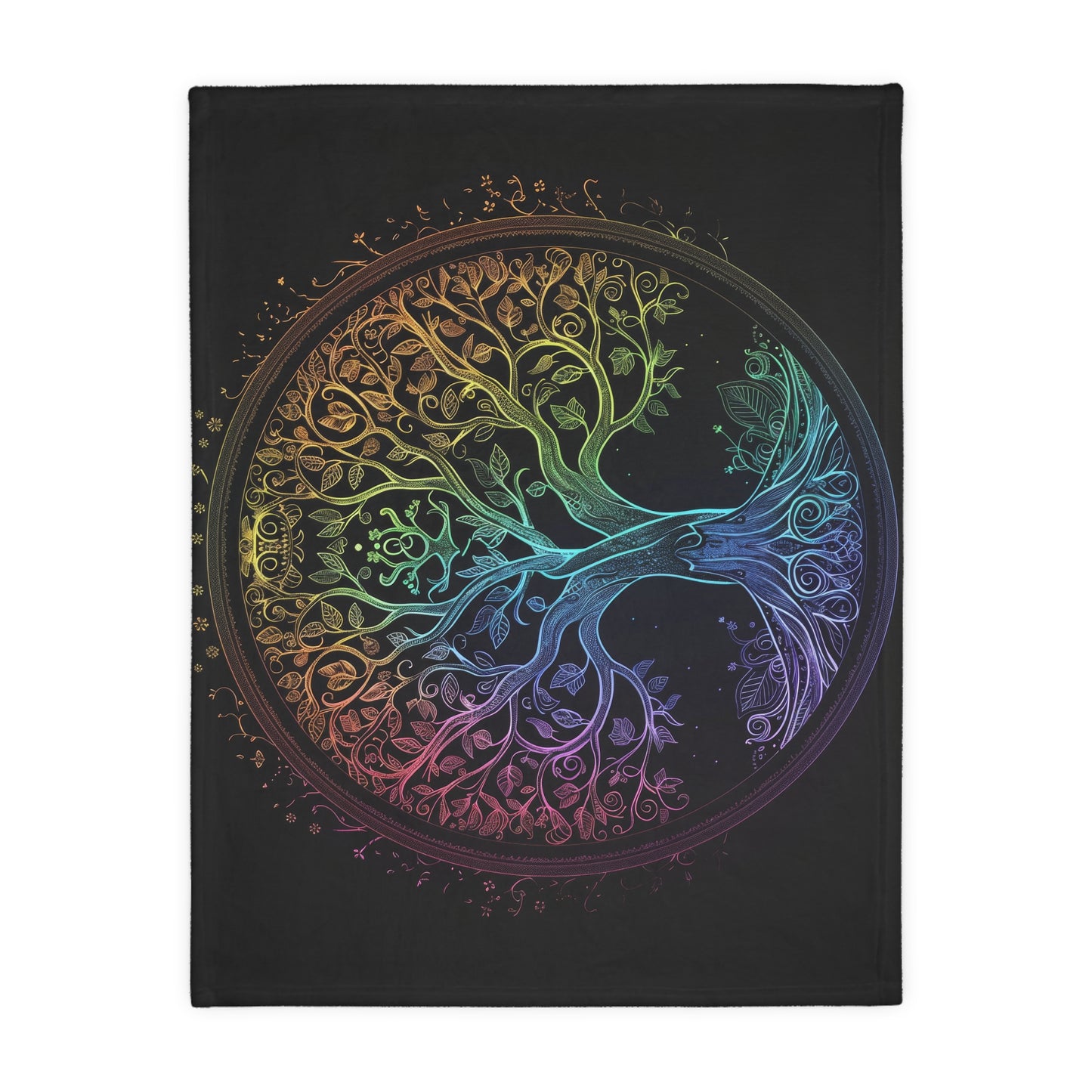 Mystic Arbor Double-Sided Throw Blanket, Enchanted Tree of Life Motif, Magical Spectrum Design, Folklore Forest Decor, Radiant Nature Art