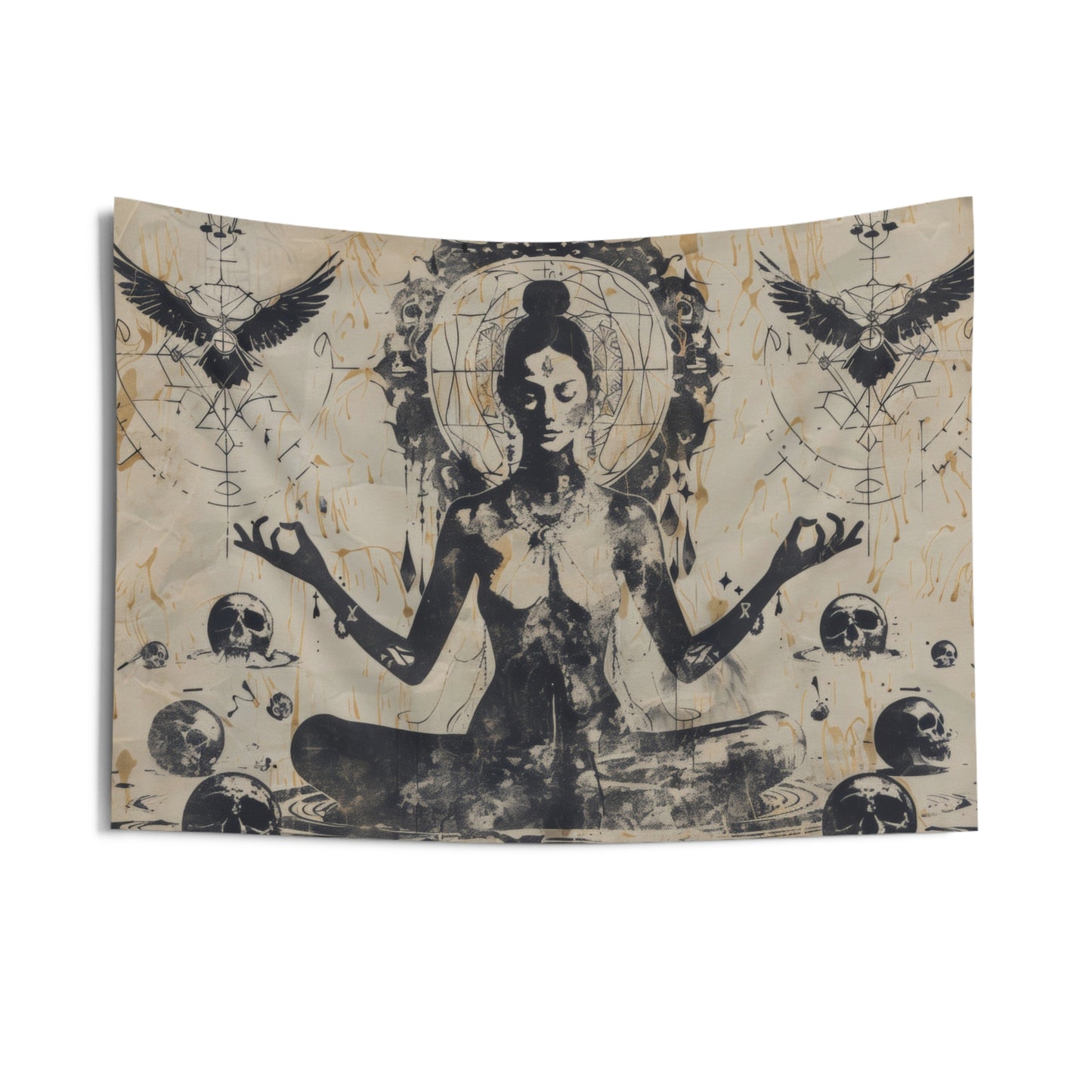 Death Goddess Indoor Wall Tapestry, Mysterious Occult Design, Sacred Geometry Aesthetic Enchanting Bedroom, Living, and Dorm Room Decor