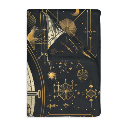 Magical Black Cat and Spell Books Dual-Sided Throw – Occult and Geometry-Inspired Home Decor