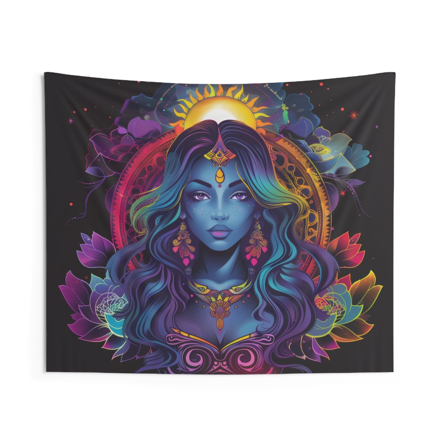 Cosmic Goddess Indoor Wall Tapestry – Electric Mandala Inspired Decor for Enchanting Spaces