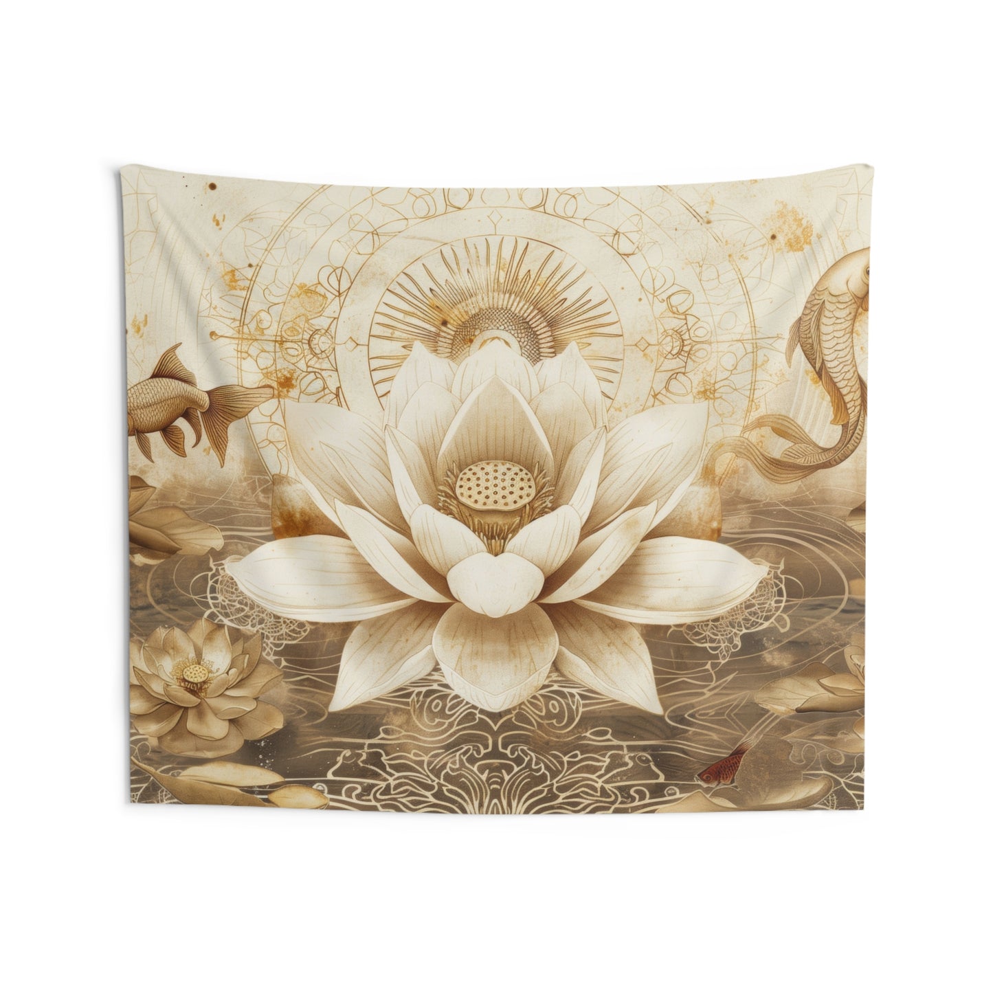 White Lotus Blossom Indoor Wall Tapestry, Ancient Occult Aesthetic Altar Cloth, Zen Nature Style Living, Dorm & Bed Room Decor