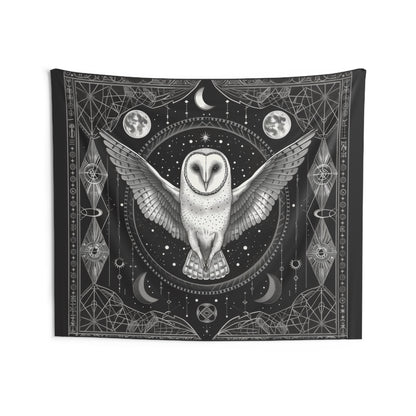 Mystical White Barn Owl Wall Tapestry - Enchanting Dark Occult and Sacred Geometry Home Decor, Available in 4 Sizes