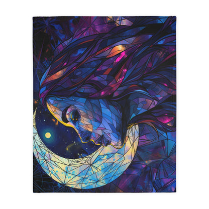 Moonlit Muse Stained Glass Double-Sided Throw Blanket, Lunar Goddess Illustration, Mystical Comfort for Nights & Cozy Spaces