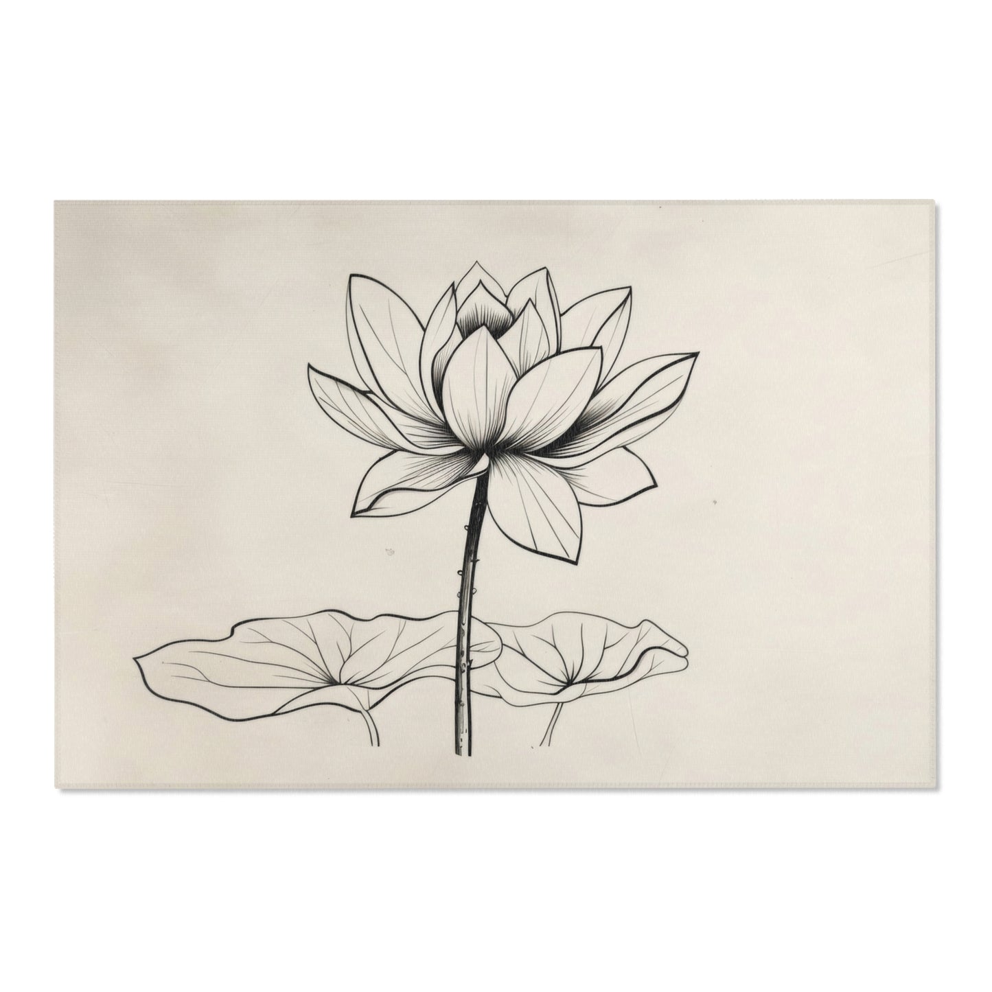 Lotus Flower Line Art Chenille Area Rug, Elegant Botanical Illustration, Peaceful Zen Decor for Yoga Space, Bedroom, or Living Area