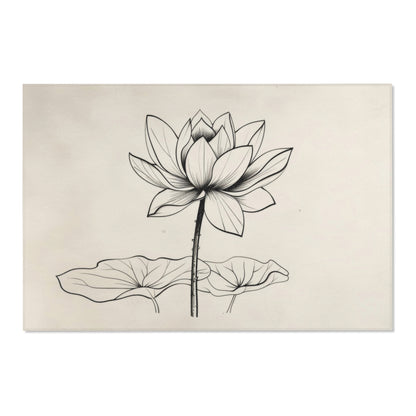 Lotus Flower Line Art Chenille Area Rug, Elegant Botanical Illustration, Peaceful Zen Decor for Yoga Space, Bedroom, or Living Area