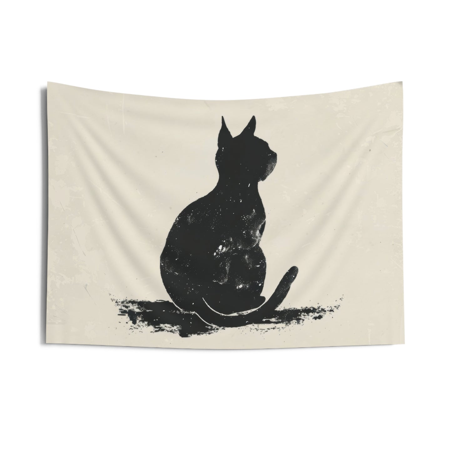 Silhouette Cat Wall Tapestry, Modern Minimalist Feline Art, Chic Monochrome Pet Decor for Bedroom, Dorm Room, and Cozy Living Areas