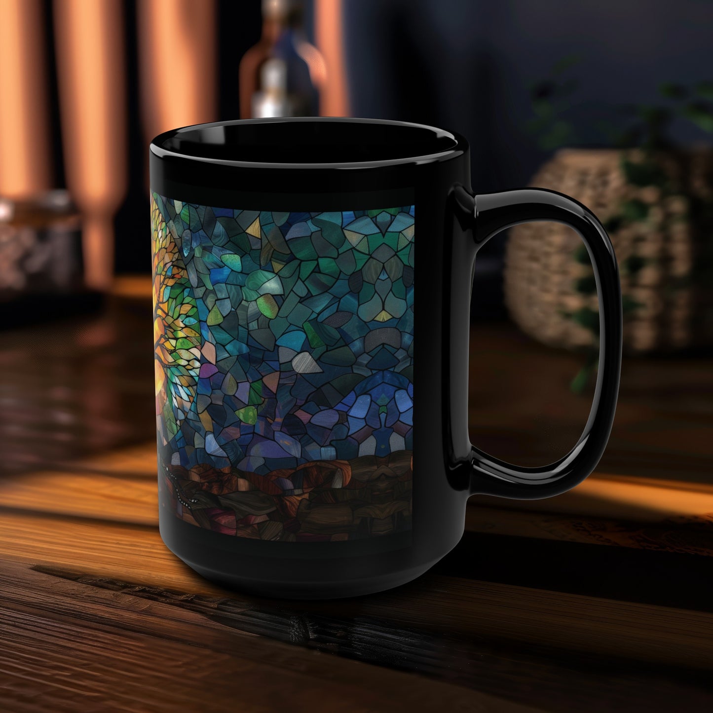 Tree of Life Enchantment 15oz Ceramic Mug, Stained Glass Inspiration, Morning Coffee Elegance, Soulful Sip of Nature's Serenity