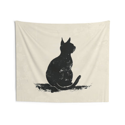 Silhouette Cat Wall Tapestry, Modern Minimalist Feline Art, Chic Monochrome Pet Decor for Bedroom, Dorm Room, and Cozy Living Areas