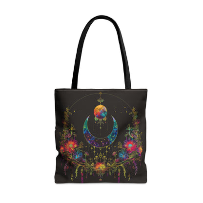 Celestial Garden Double-Sided Tote Bag, Cosmic Bloom Aesthetic, Moonlit Floral Symphony, Starlit Wilderness Design, Galactic Botanical Accessory