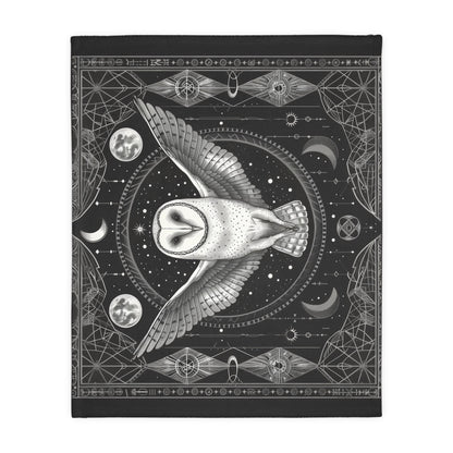 Enchanted White Barn Owl Decorative Double Sided Throw Blanket – Sacred Geometry and Occult Motifs for Home