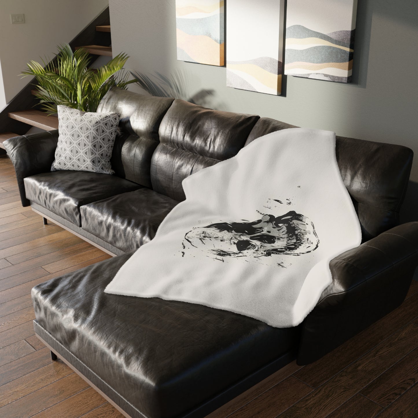 Chic Urban Grunge Aesthetic Dual-Sided Skull Blanket – Trendy Home Accessory for Fashion-Forward Bedroom or Lounge, Monochrome with Edge