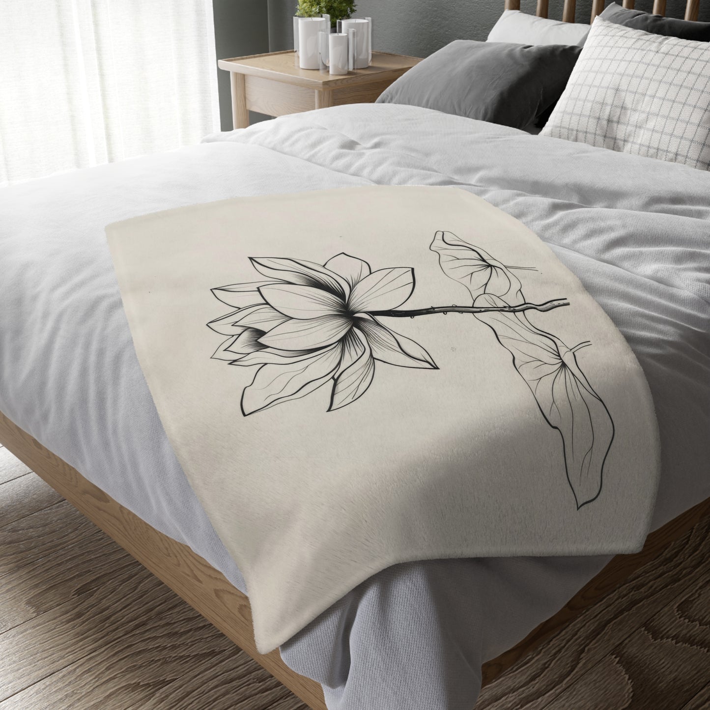 Lotus Flower Line Art Double Sided Throw Blanket, Elegant Botanical Illustration, Peaceful Zen Decor for Yoga Space, Bedroom, or Living Area