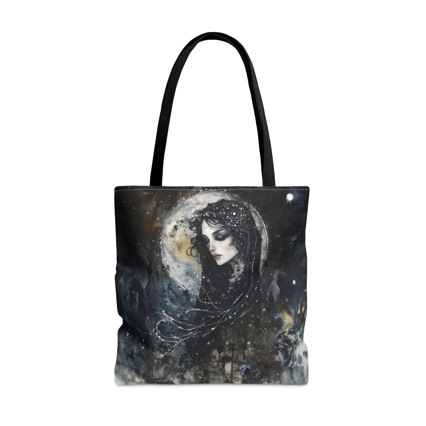 Nyx’s Nocturne Tote Bag, Dual-Sided Greek Goddess Design, Starry Night Elegance, Mystical Fashion Statement