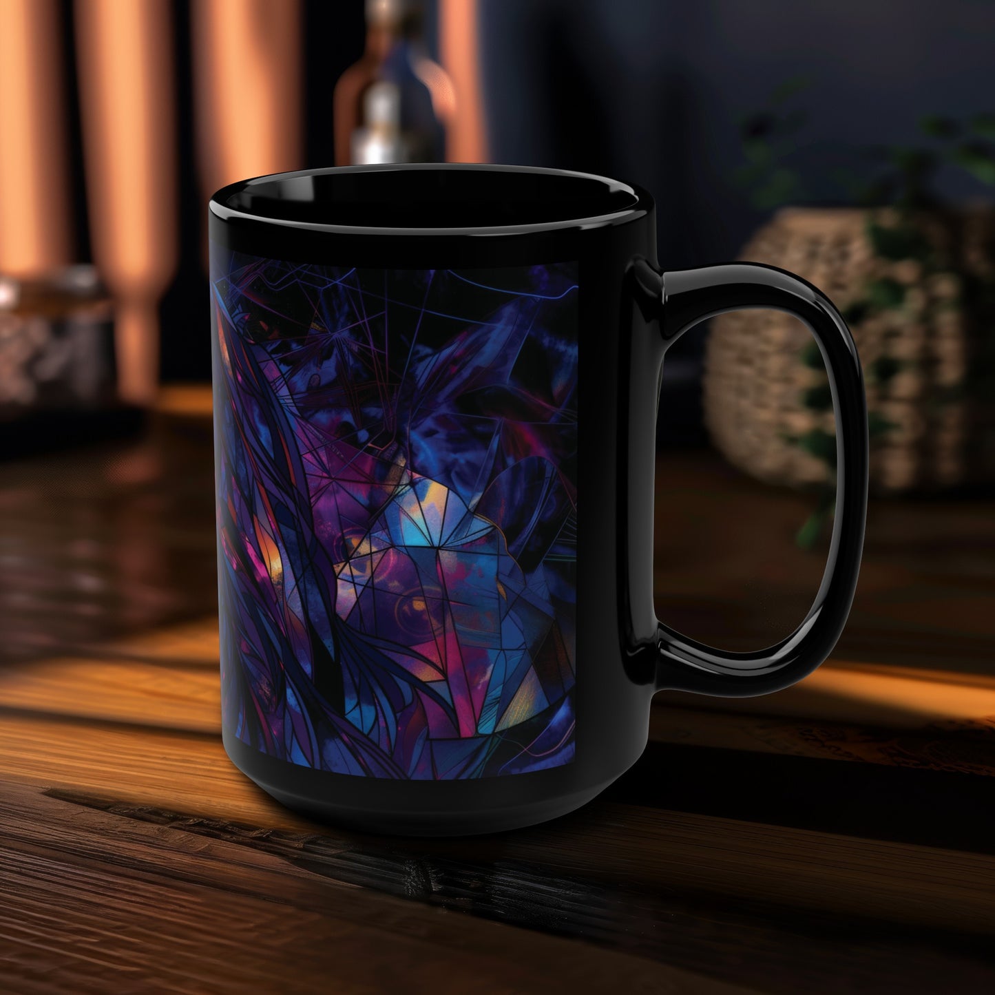 Celestial Lunar Goddess 15oz Ceramic Coffee Mug, Stained Glass Artistry, Cosmic Reflections for Inspired Daily Coffee Rituals & Zen Moments