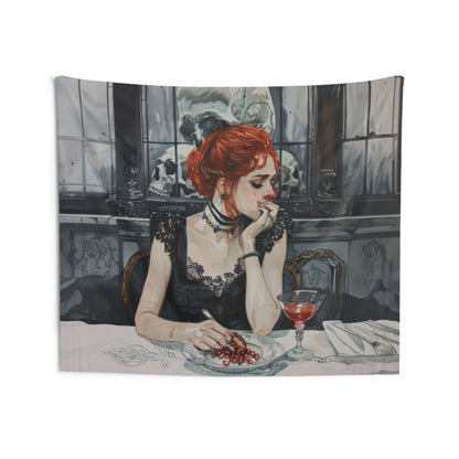 Persephone's Repose Wall Tapestry, Pomegranate & Elegance Art, Enigmatic Decor for Myth-Inspired Interiors