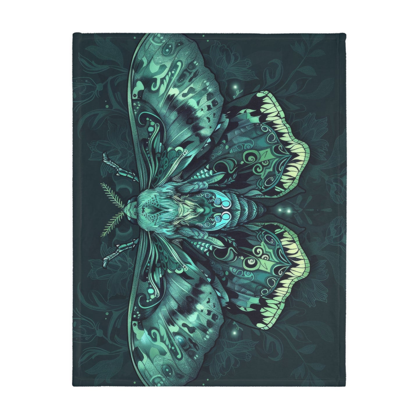 Lunar Moth Double Sided Throw Blanket, Vibrant Emerald Design, Neon Aesthetic, Mystical Magical Bedroom, Living, and Dorm Room Decor