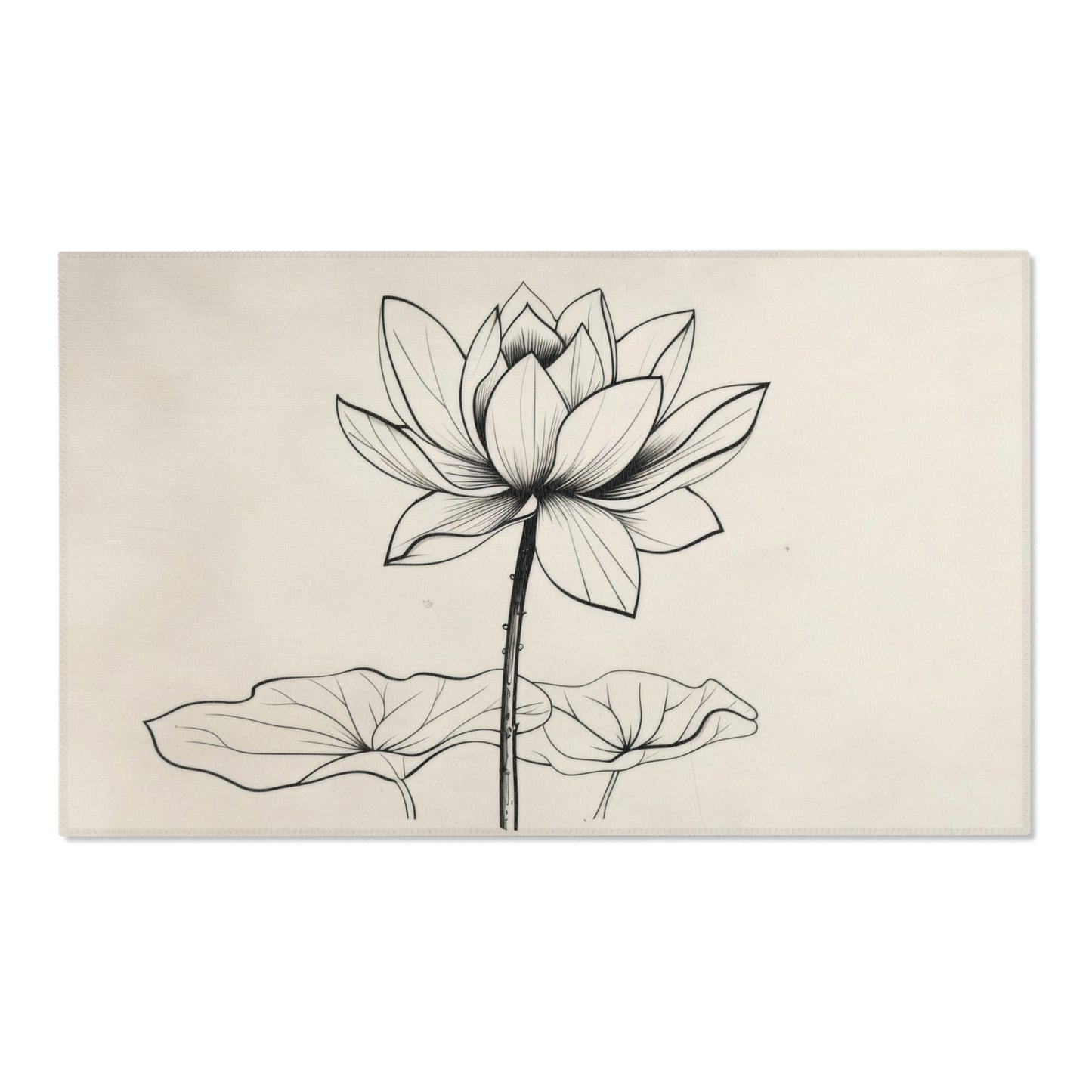 Lotus Flower Line Art Chenille Area Rug, Elegant Botanical Illustration, Peaceful Zen Decor for Yoga Space, Bedroom, or Living Area