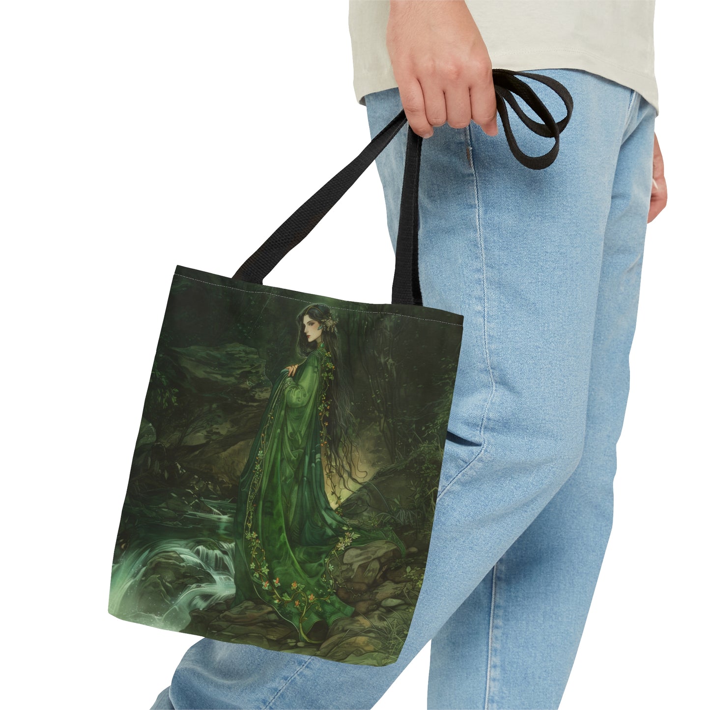 Danu’s Enchanted Forest Tote Bag, Dual-Sided Celtic Mother Goddess Design, Verdant Elegance, Mystical Carryall