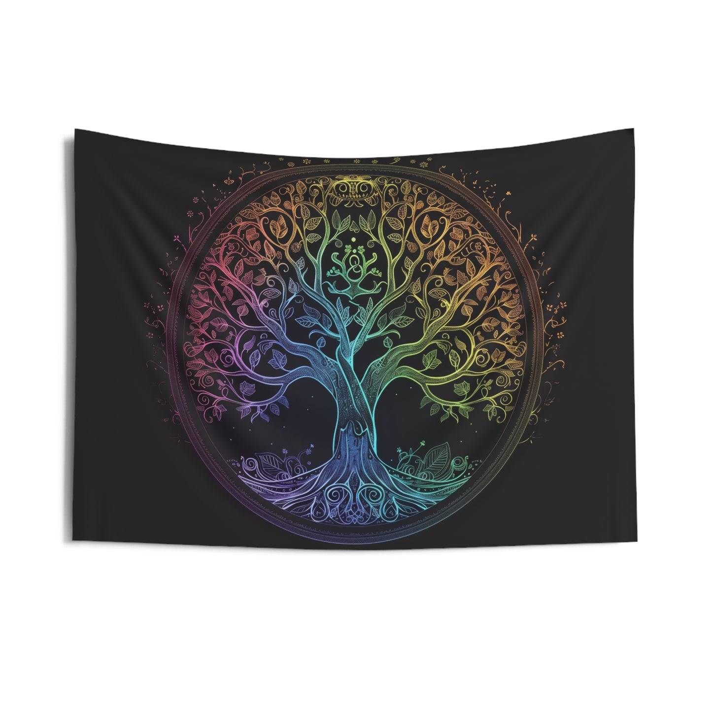 Mystic Arbor Indoor Wall Tapestry, Enchanted Tree of Life Motif, Magical Spectrum Design, Folklore Forest Decor, Radiant Nature Wall Art