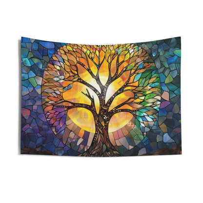 Illuminated Tree of Life Stained Glass Wall Tapestry, Majestic Nature Art, Soulful Decor for Harmonious Living & Meditative Spaces