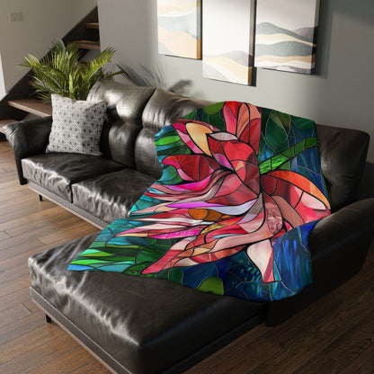 Stained Glass Lotus Blossom Double-Sided Throw Blanket, Vibrant Floral Comfort, Cozy Home Accent for Lounge & Relaxation Spaces