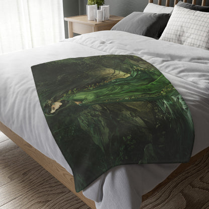 Danu's Enchanted Forest Double-Sided Throw Blanket, Celtic Mother Goddess Realm, Verdant Serenity, Luxurious Comfort