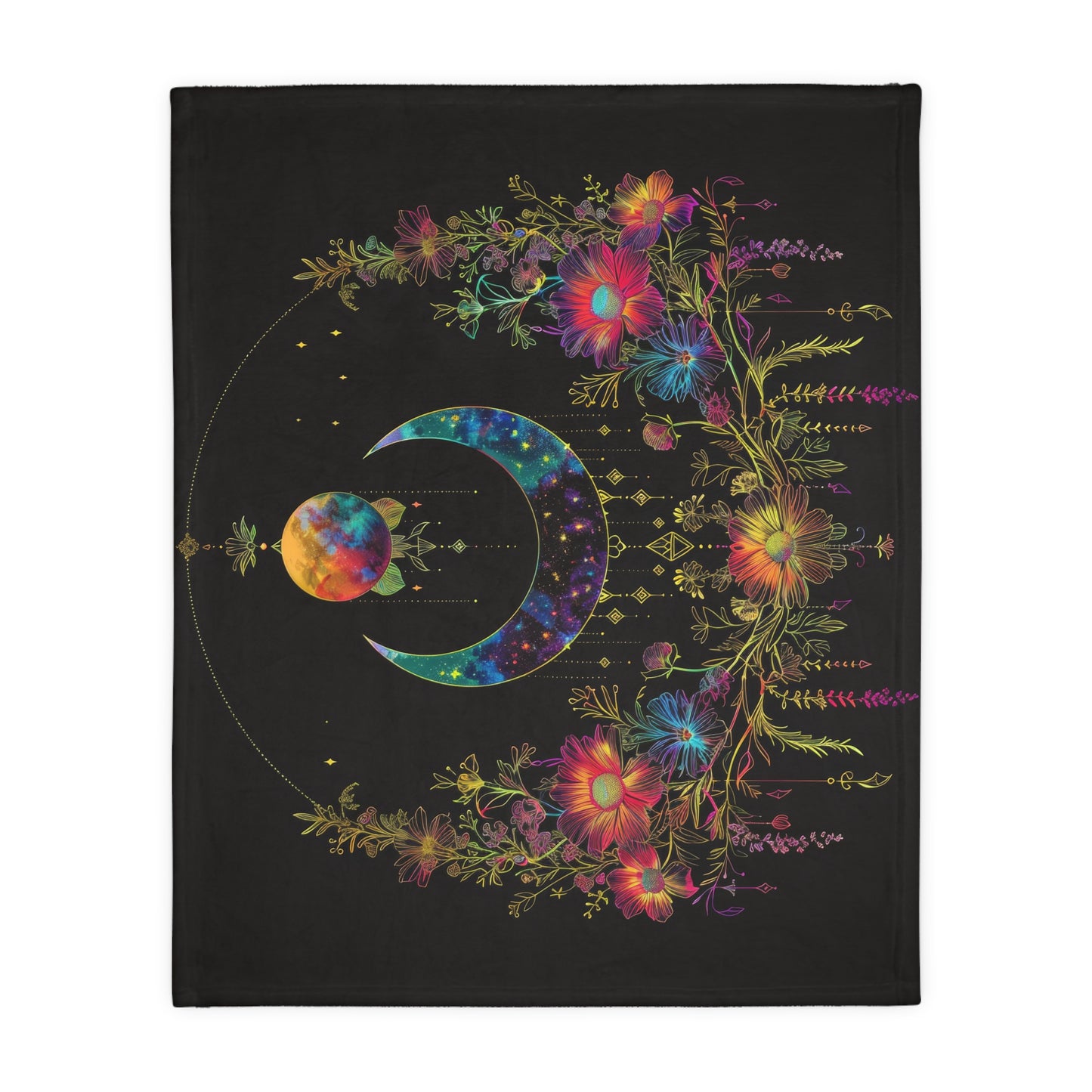 Celestial Garden Double-Sided Throw Blanket, Cosmic Bloom Aesthetic, Moonlit Floral Symphony, Starlit Wilderness Design, Galactic Botanical Art