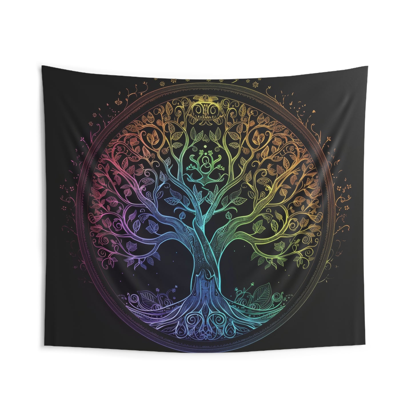 Mystic Arbor Indoor Wall Tapestry, Enchanted Tree of Life Motif, Magical Spectrum Design, Folklore Forest Decor, Radiant Nature Wall Art