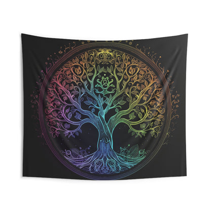 Mystic Arbor Indoor Wall Tapestry, Enchanted Tree of Life Motif, Magical Spectrum Design, Folklore Forest Decor, Radiant Nature Wall Art