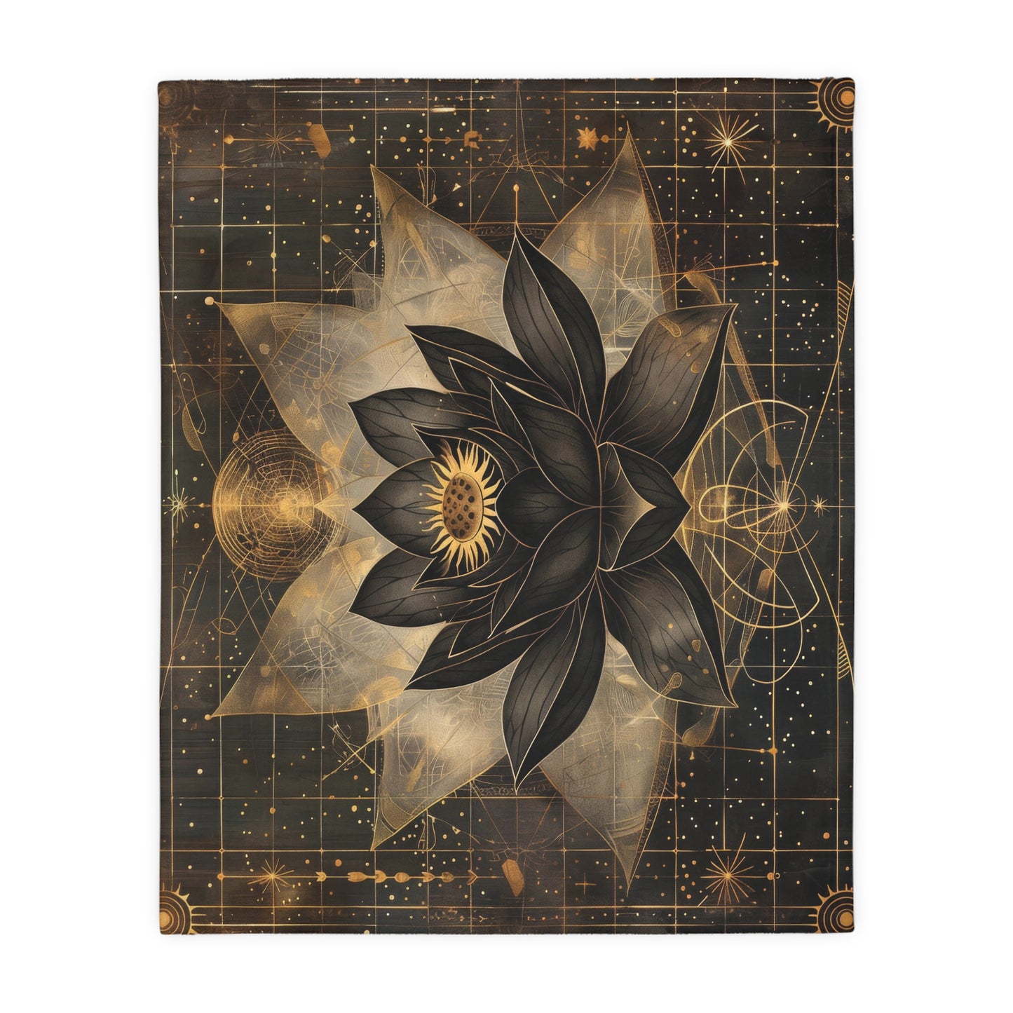 Black Lotus Blossom Dual-Sided Throw Blanket – Occult and Sacred Geometry Home Decor