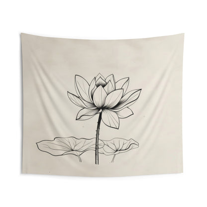 Lotus Flower Line Art Wall Tapestry, Elegant Botanical Illustration, Peaceful Zen Decor for Yoga Space, Bedroom, or Living Area