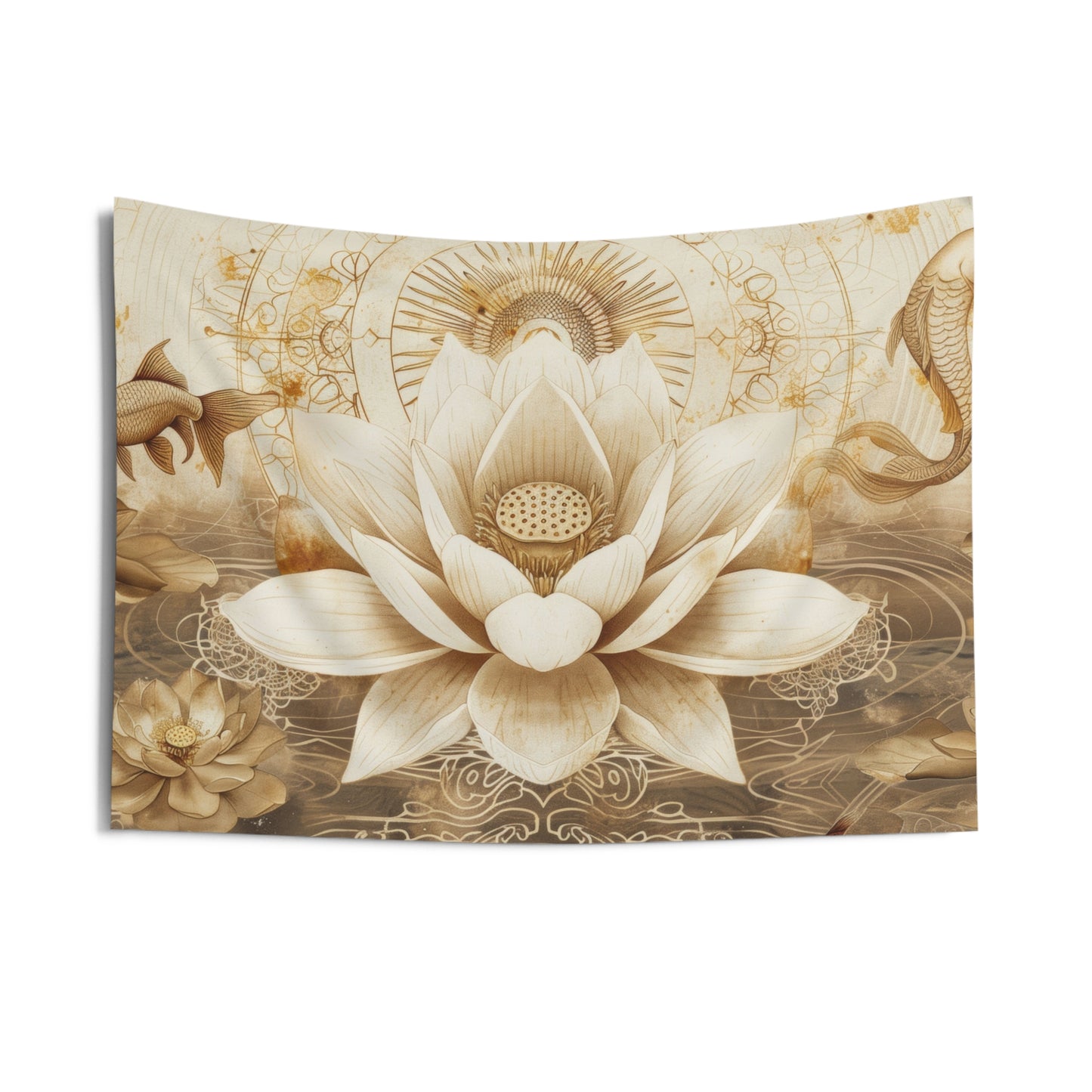 White Lotus Blossom Indoor Wall Tapestry, Ancient Occult Aesthetic Altar Cloth, Zen Nature Style Living, Dorm & Bed Room Decor