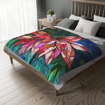 Stained Glass Lotus Blossom Double-Sided Throw Blanket, Vibrant Floral Comfort, Cozy Home Accent for Lounge & Relaxation Spaces