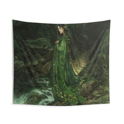 Danu’s Enchanted Forest Wall Tapestry, Celtic Mother Goddess Verdure, Mystical Woodland Scene, Enthralling Home Decor