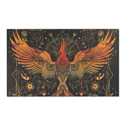 Rising Phoenix Polyester Chenille Area Rug (3 Sizes), Sacred Geometry Aesthetic, Dark Occult Bedroom, Living Room & Dorm Room Decor