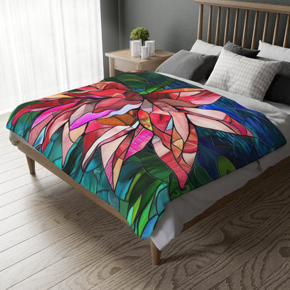 Stained Glass Lotus Blossom Double-Sided Throw Blanket, Vibrant Floral Comfort, Cozy Home Accent for Lounge & Relaxation Spaces