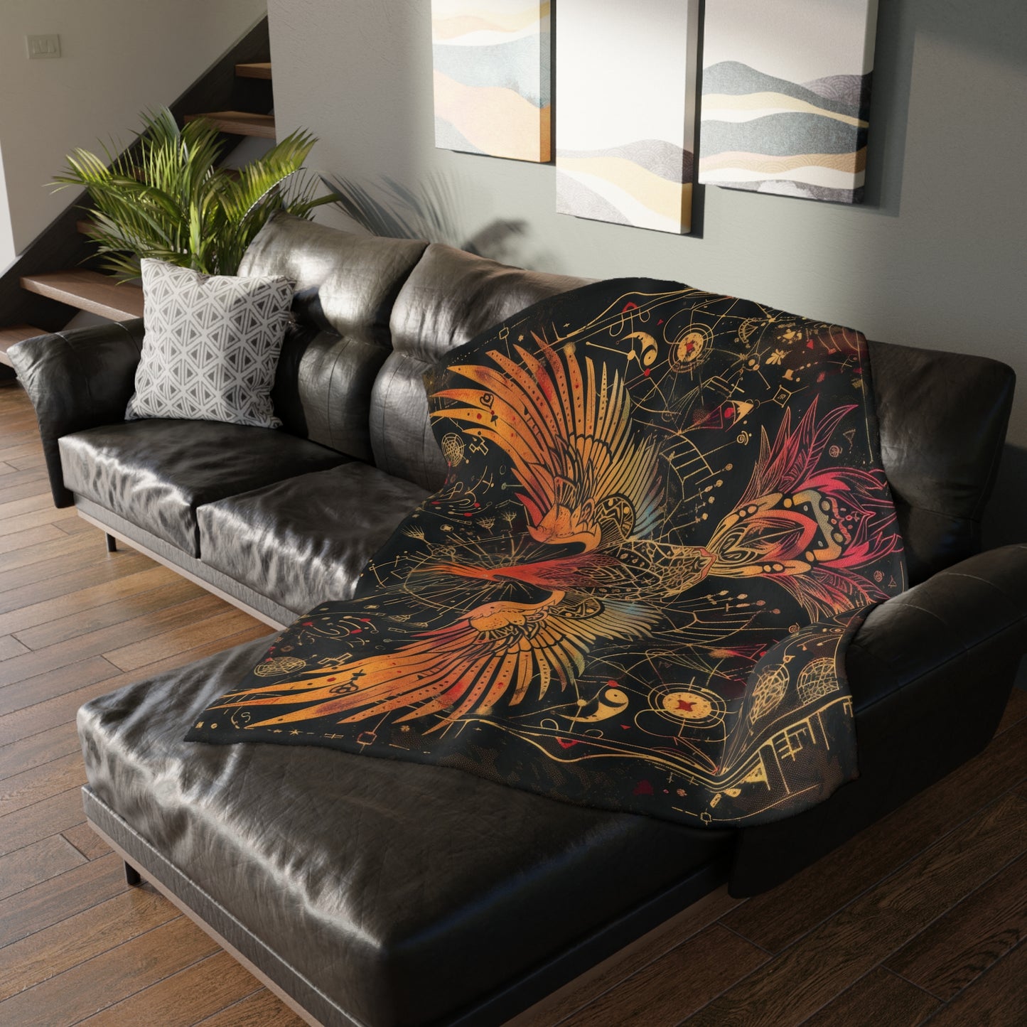 Phoenix Rising Double-Sided Decorative Throw Blanket – Sacred Geometry and Occult-Themed Home Accessory