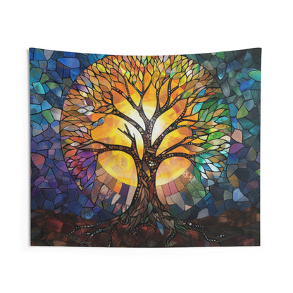 Illuminated Tree of Life Stained Glass Wall Tapestry, Majestic Nature Art, Soulful Decor for Harmonious Living & Meditative Spaces