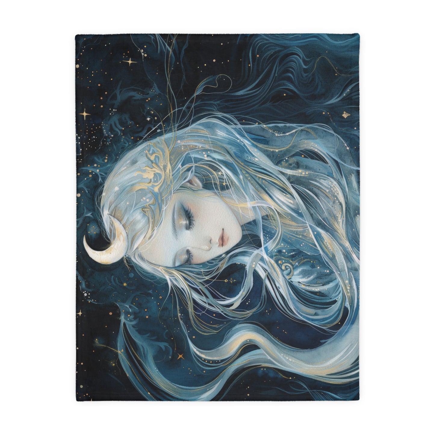 Selene's Moonlit Reverie Double-Sided Throw Blanket, Lunar Goddess Embrace, Celestial Elegance, Star-kissed Comfort