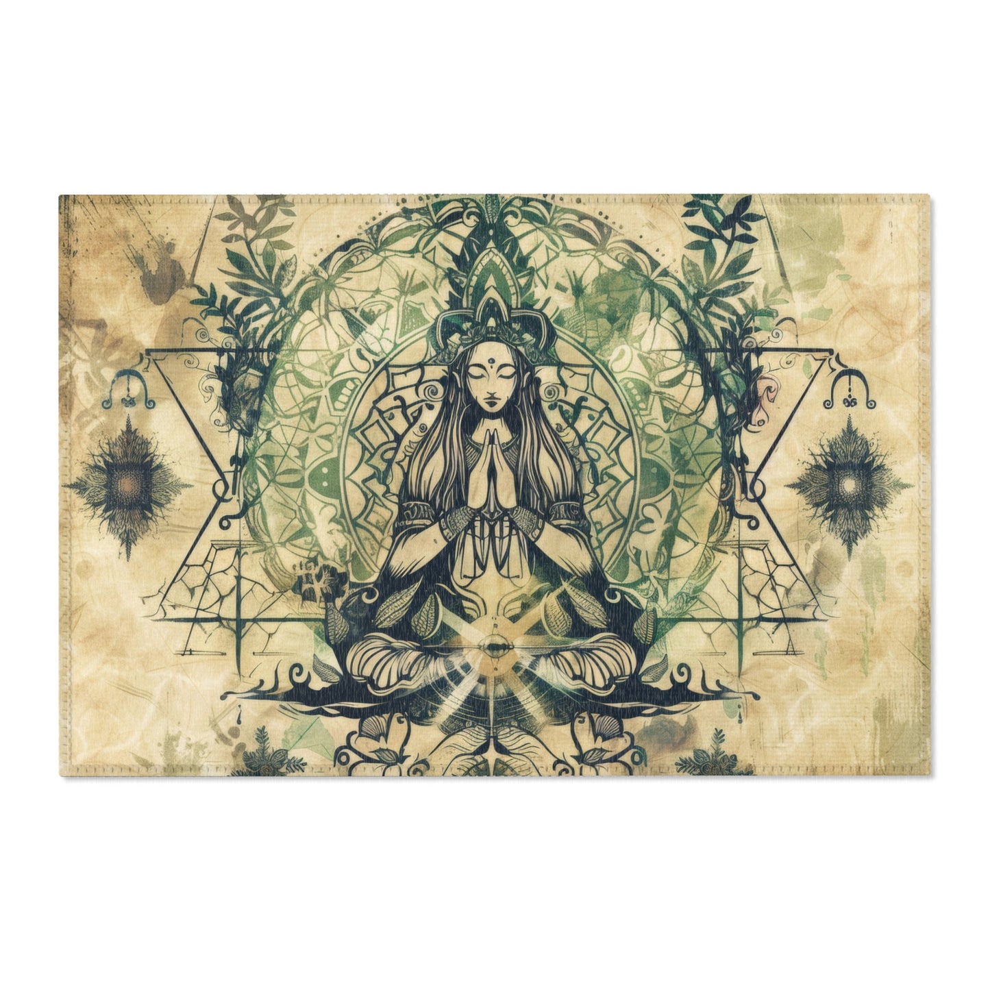 Nature Goddess Polyester Chenille Area Rug (3 Sizes), Sacred Geometry Aesthetic, Zen Nature Bedroom, Living Room & Dorm Room Decor