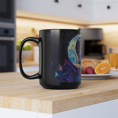 Celestial Lunar Goddess 15oz Ceramic Coffee Mug, Stained Glass Artistry, Cosmic Reflections for Inspired Daily Coffee Rituals & Zen Moments