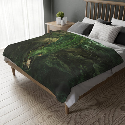 Danu's Enchanted Forest Double-Sided Throw Blanket, Celtic Mother Goddess Realm, Verdant Serenity, Luxurious Comfort