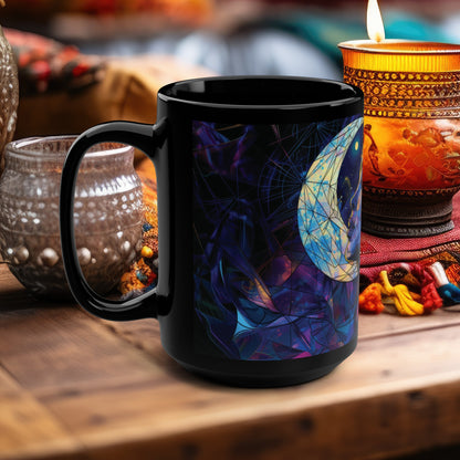 Celestial Lunar Goddess 15oz Ceramic Coffee Mug, Stained Glass Artistry, Cosmic Reflections for Inspired Daily Coffee Rituals & Zen Moments