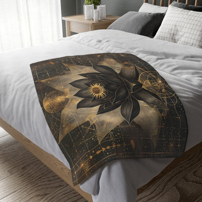 Black Lotus Blossom Dual-Sided Throw Blanket – Occult and Sacred Geometry Home Decor