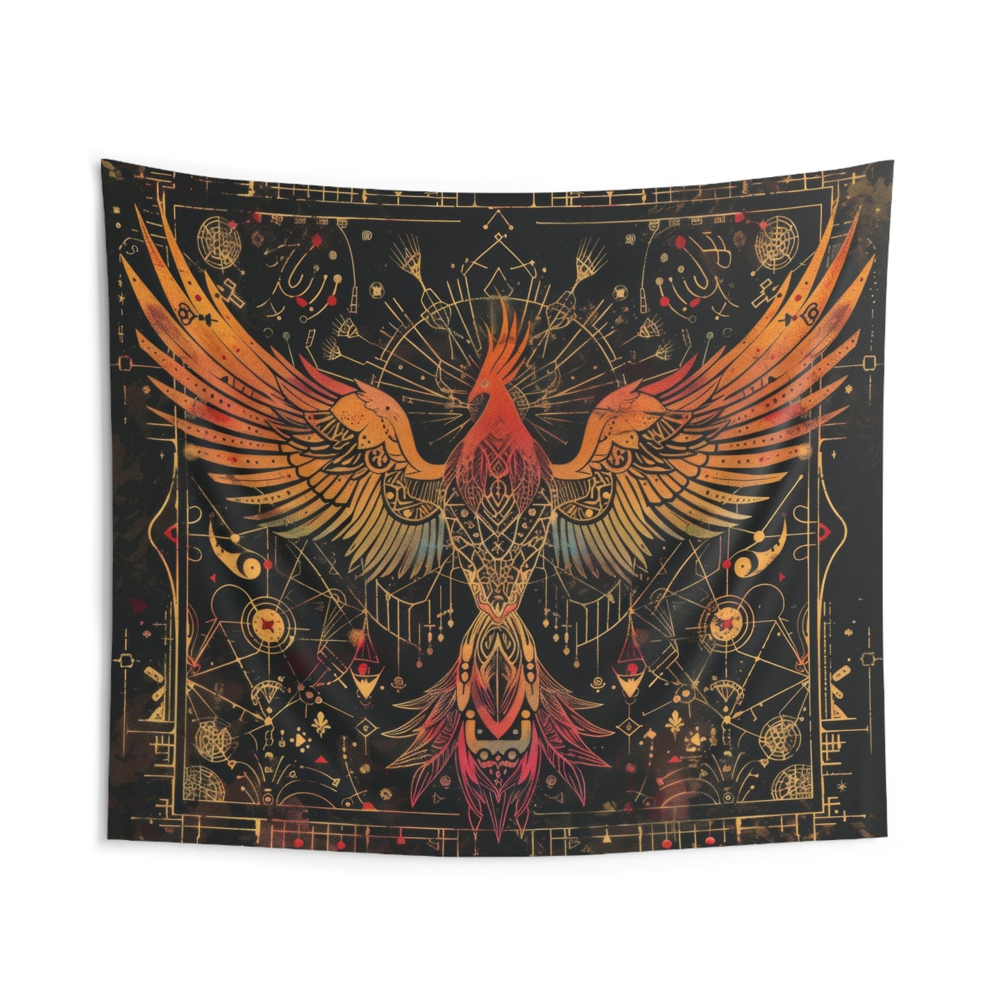 Phoenix Ascension Indoor Wall Hanging, Mystical Dark Arts Theme, Intricate Sacred Geometry Decor for Bedrooms, Living Spaces, and College Dorms