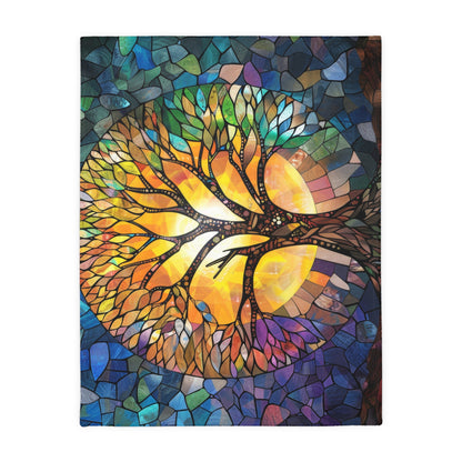 Tree of Life Stained Glass Double-Sided Throw Blanket, Vivid Nature Tapestry, Cozy Decorative Comfort for Home & Serene Retreat Spaces