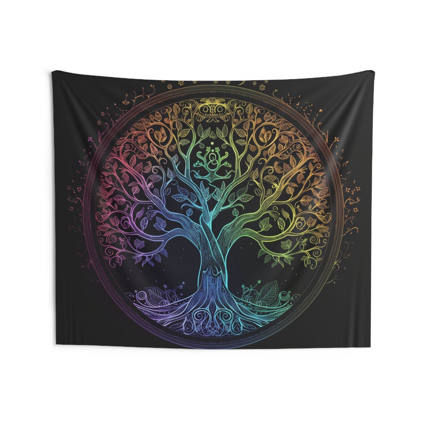 Mystic Arbor Indoor Wall Tapestry, Enchanted Tree of Life Motif, Magical Spectrum Design, Folklore Forest Decor, Radiant Nature Wall Art