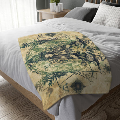 Nature Goddess Two-Sided Throw Blanket, Mystical Occult Design, Sacred Geometry Aesthetic, Enchanting Bedroom and Living Room Decor