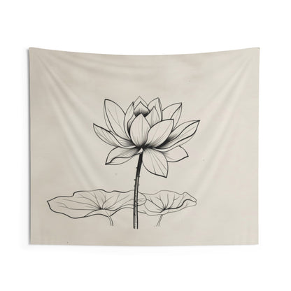 Lotus Flower Line Art Wall Tapestry, Elegant Botanical Illustration, Peaceful Zen Decor for Yoga Space, Bedroom, or Living Area