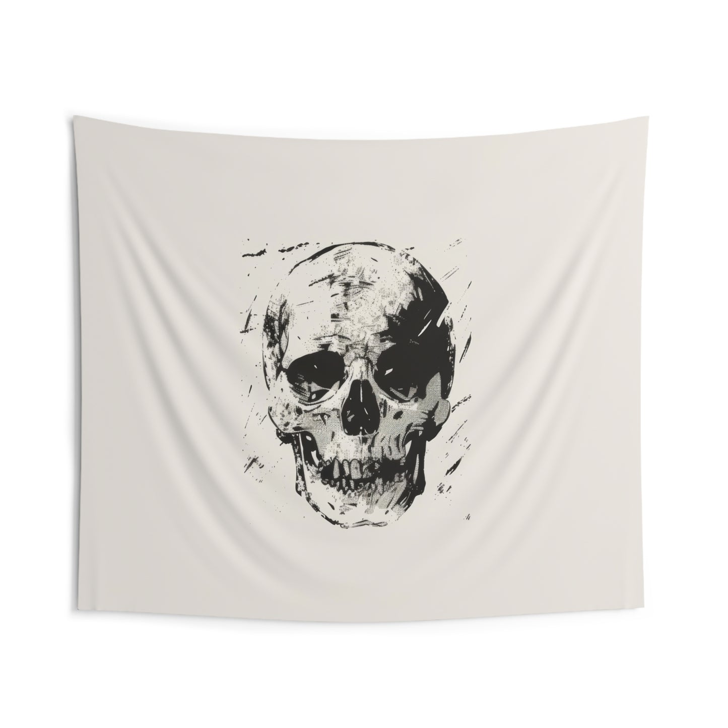 Grunge Skull Print Wall Tapestry, Monochrome Gothic Art Decor, Stylish Edgy Look for Bedroom, Dorm, or Living Room, Urban Chic Interior